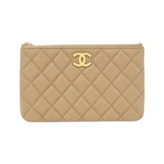 Chanel Pre-owned Grained Calfskin Pouch - Dames - Pre-owned - Beige - Maat: ONE Size Leer