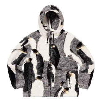SUPREME Penguins Hooded Fleece Jacket White Black Grey SUP-FW20-083