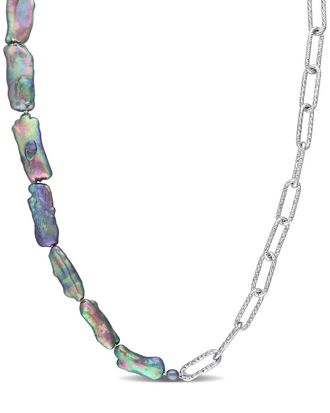 Rina Limor Silver 5-5.5Mm Pearl Oval Link Necklace