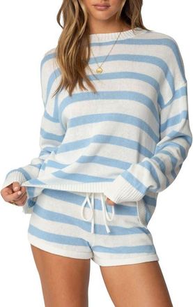 Edikted Amaris Stripe Oversize Cotton Sweater in Light-Blue at Nordstrom, Size X-Small