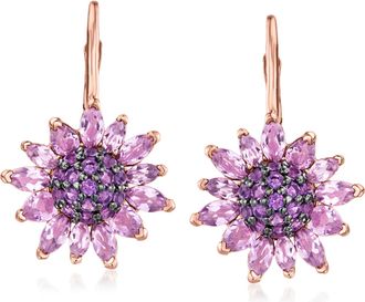 Ross-Simons Amethyst Flower Drop Earrings in 18kt Rose Gold Over Sterling