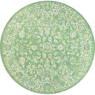 Jonathan Y Designs Tela Bohemian Textured Weave Floral Indoor/Outdoor Round Area Rug in Ivory/green at Nordstrom, Size 5Ft 0In X 5Ft 0In