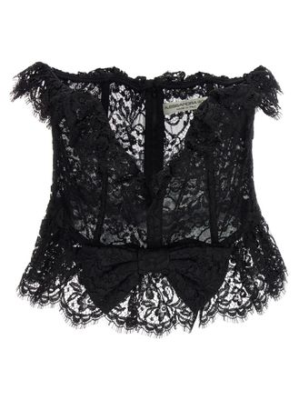 Alessandra Rich Black Lace bow bustier top