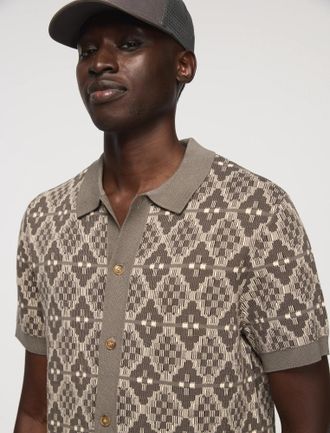 Lucky Brand Mens Jacquard Button Down Sweater