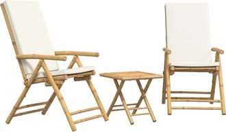 vidaXL Juego Bistr&oacute; Plegable Con Cojines 3 Pzas Bamb&uacute; Blanco Crema Vidaxl