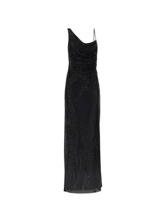 Self Portrait Black Rhinestone Draped Maxi Dress