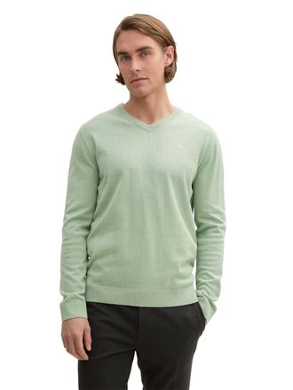 Tom Tailor V-Ausschnitt-Pullover TOM TAILOR, Herren, Gr. XXL, gr&uuml;n (spring gr&uuml;n melange), Strick, Obermaterial: 100% Baumwolle, meliert, regular fit normal, V-Au