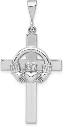 Diamond2Deal 14k White Gold Claddagh Cross Pendant