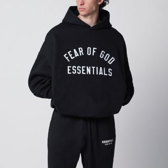 Fear of God Felpa con cappuccio nera in cotone felpato con ricamo logo