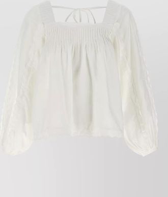 Farm Rio cotton square neck long sleeve blouse