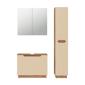 Vicco Juego De Muebles De Ba&ntilde;o De 3 Piezas Lotta, Rayas Roble/cachemira, 3 Partes, Vicco