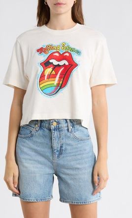 Junk Food Hot Lips Rainbow Crop Graphic T-Shirt in White at Nordstrom, Size X-Large