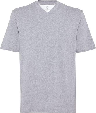 Brunello Cucinelli V-neck short-sleeve T-shirt - men - Polyester/Cotton - 4XL - Grey