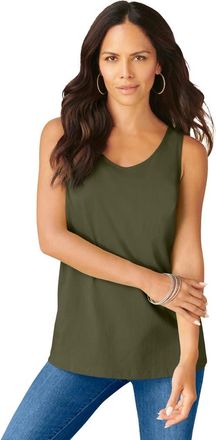 Roaman's Plus Size Cotton Scoopneck Tank Top in Dark Olive Green at Nordstrom, Size 3X