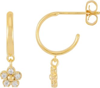 Estella Bartlett Cubic Zirconia Flower Hoop Earrings in Gold at Nordstrom