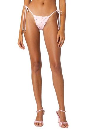 Edikted Picnic Gingham Side Tie Bikini Bottoms in Pink at Nordstrom, Size Medium
