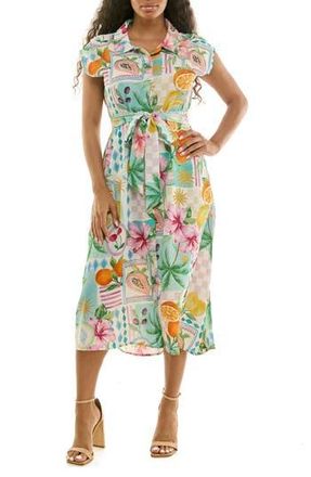 Nina Leonard Print Short Sleeve Shirtdress in Mint Multi at Nordstrom Rack, Size X-Large