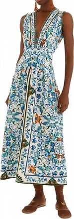 Farm Rio Flora Tile Scallop Linen Maxi Dress In Off-White
