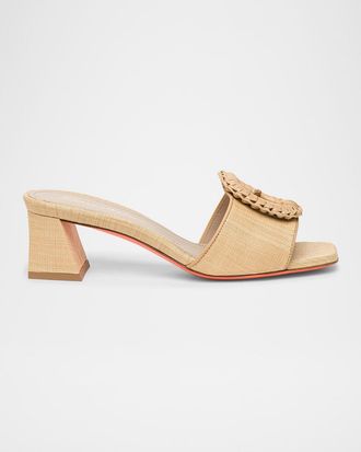 Santoni Marta Raffia Buckle Mule Sandals