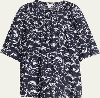 Michael Kors Floral-Print Cotton Trapeze Top