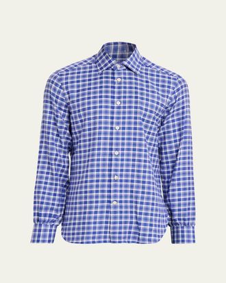 Kiton Mens Cotton and Cashmere Plaid Button-Down Shirt