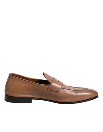 Brunello Cucinelli Brown Leather Loafer Dress Formal Mens Shoes