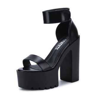 OCHENTA Womens Fashion Platform Sandals Chunky Heels Lug Sole Block High Heel Comfortable Sexy Heels, A Black, 1.5 UK