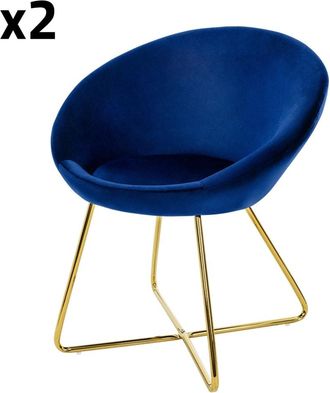 ML Design Lote de 2 sillas de terciopelo, azules
