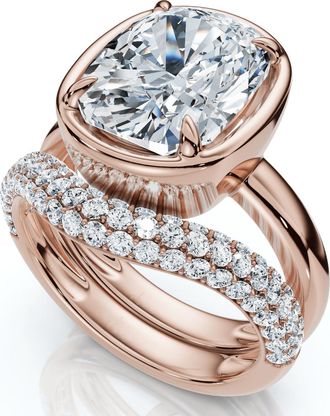 Pompeii3 Certified 4 1/2Ct Cushion Pave Andrea Engagement Wedding Ring Set Gold Lab Grown