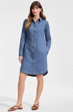 Lands End Linen Long Sleeve Button Front Shirt Dress in Medium Blue Wash at Nordstrom, Size X-Small P