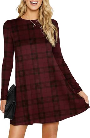 Re Tech UK Womens Ladies Party Dresses for Women UK Long Sleeve Midi Plain Flared A line Skater Swing Dress Jersey Tee Plus Size Dress Summer Winter Burgundy Win
