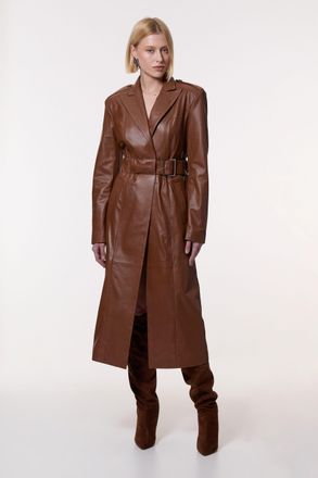 Karen Millen Womens Leather Tailored Belted Coat - Copper - Size 8 UK