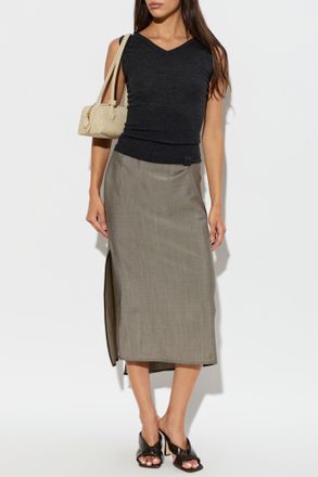 Victoria Beckham Wool Top With V-neck, Womens, Grey