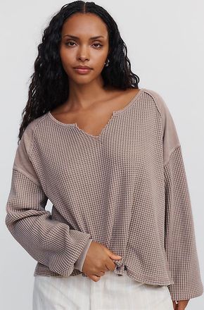 Pilcro 100% Cotton Waffle V-Neck Sweatshirt
