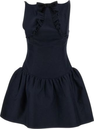 Shushu/Tong Korte jurk met ruches en strik - Dames - Korte kleedjes - Blauw - 2XS - Wol - Kleedjes