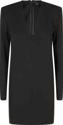 Federica Tosi Black Long Zip Sleeve V-Neck Cady Mini Dress