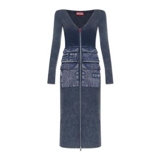 Diesel Jurk M-Melti-Ls - Dames - Casual kleedjes - Blauw - S - Katoen - Kleedjes
