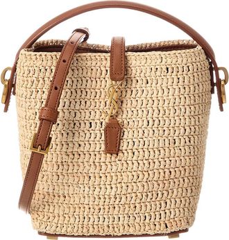 Saint Laurent Le 37 Mini Raffia & Leather Bucket Bag