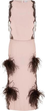 16Arlington Romina Midi Jurk Met Veren - Dames - Feestkleedjes - Roze - M - Satijn - Kleedjes