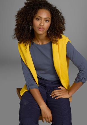 Kangaroos Langarmshirt KANGAROOS, Damen, Gr. 32/34, blau, Rippware, Obermaterial: 100% Baumwolle, unifarben, Basic, sehr figurbetont h&uuml;ftbedeckend, Rundhals, Kr