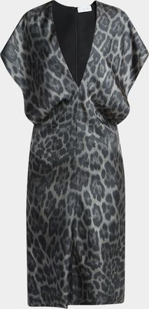 Stella McCartney Leopard Print V-Neck Silk Dress