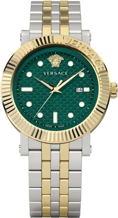 Versace Klassiek Roestvrij Stalen Horloge Groene Wijzerplaat - Heren - Horloges - Grijs - ONE Size - Accessoires