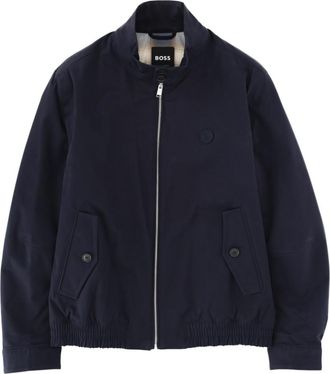 HUGO BOSS Dark Blue Solid Band Collar Jacket