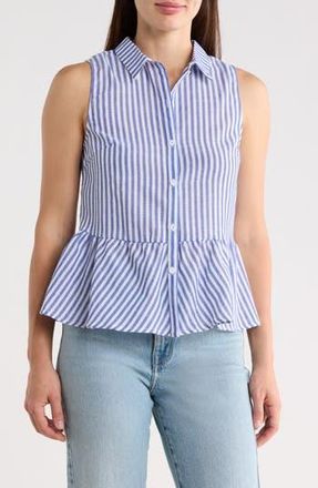 Forgotten Grace Stripe Sleeveless Peplum Top in Blue/White at Nordstrom Rack, Size X-Large