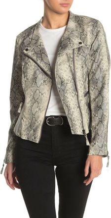 Blank NYC Faux Leather Snake Print Asymmetrical Moto Zip Jacket In White, Grey