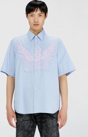 Diesel Striped poplin shirt with embroidered patch - Shirts - Man - Blue