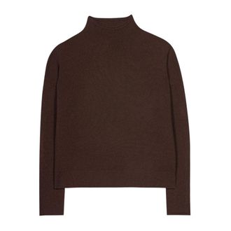 Luisa Cerano Kasjmier Mix Trui met Opgerolde Kraag - Dames - Coltruien - Bruin - XL - Kasjmier - Truien & Vesten