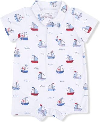 Angel Dear Bubbly Sailboats Polo Shortall in White Blue at Nordstrom, Size 12-18M