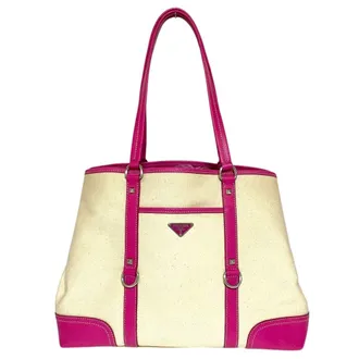 Prada Beige Pink Canvas Tote Bag (Pre-Owned)