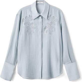 Mango Embroidered Semi Sheer Blouse in Blue at Nordstrom Rack, Size 8